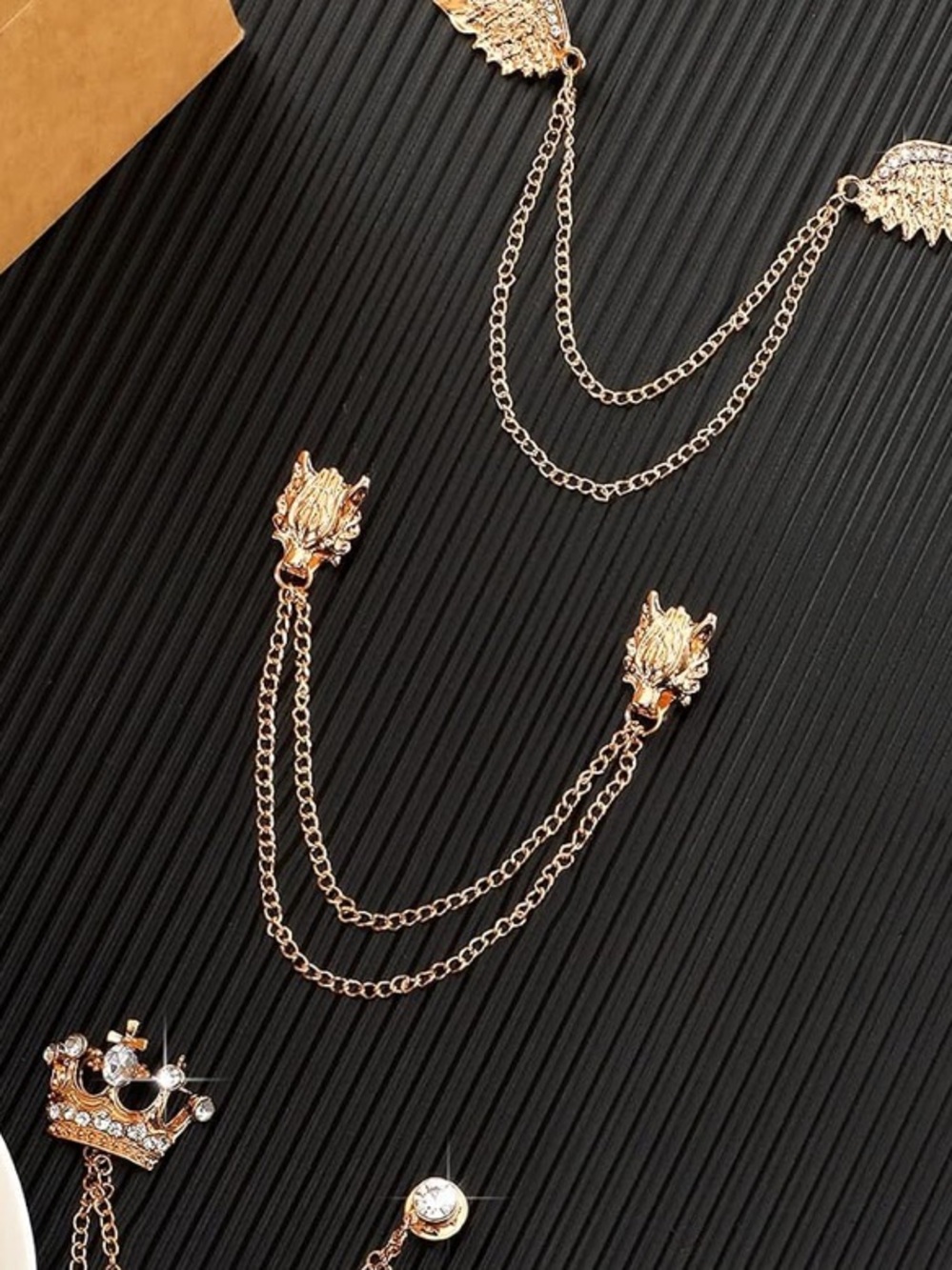 Suit Pins | Wing, Crown & Wolf Double Lapel Chains